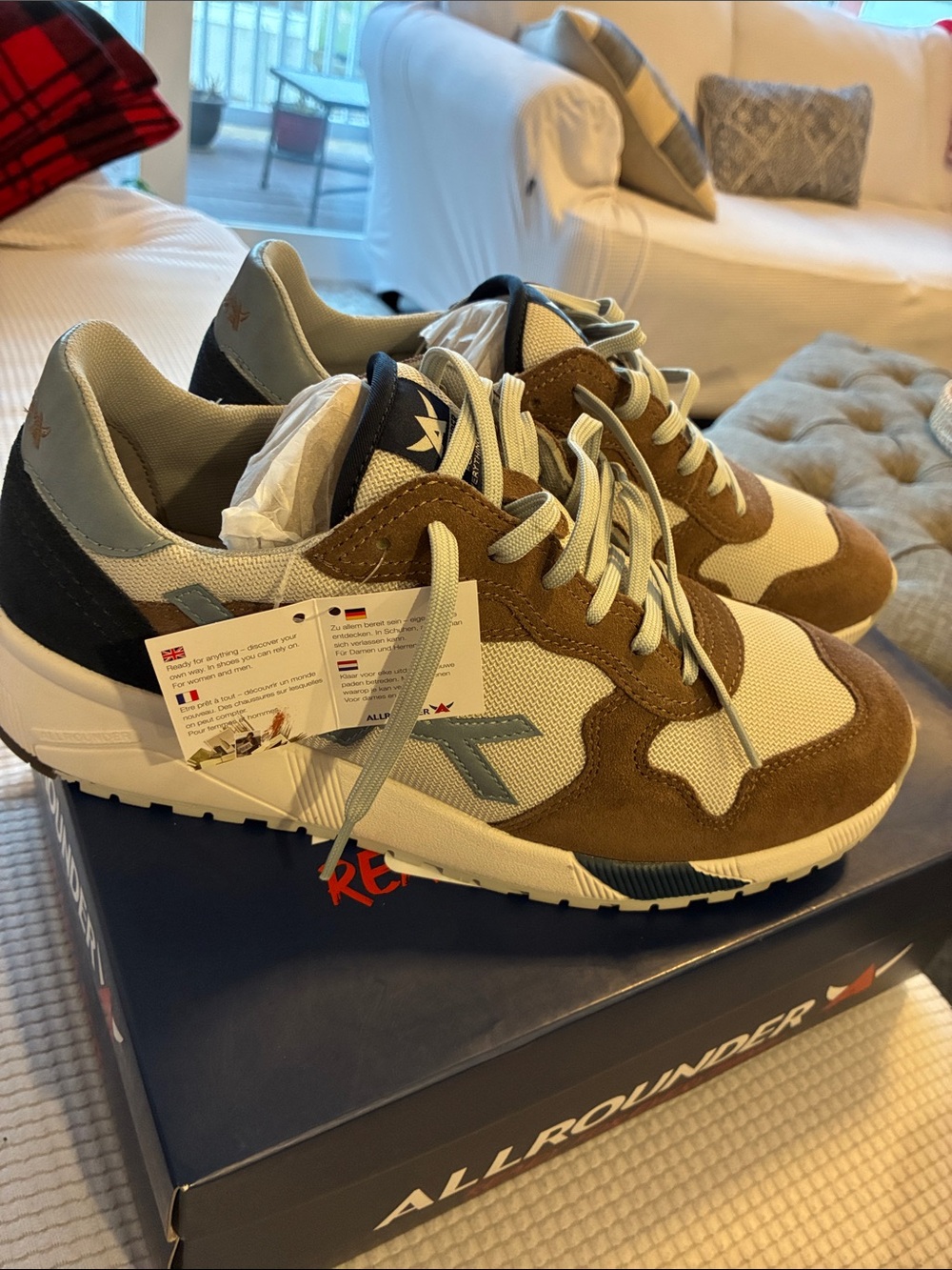 Mephisto Brown, White & Blue Suede-Trim Sneakers